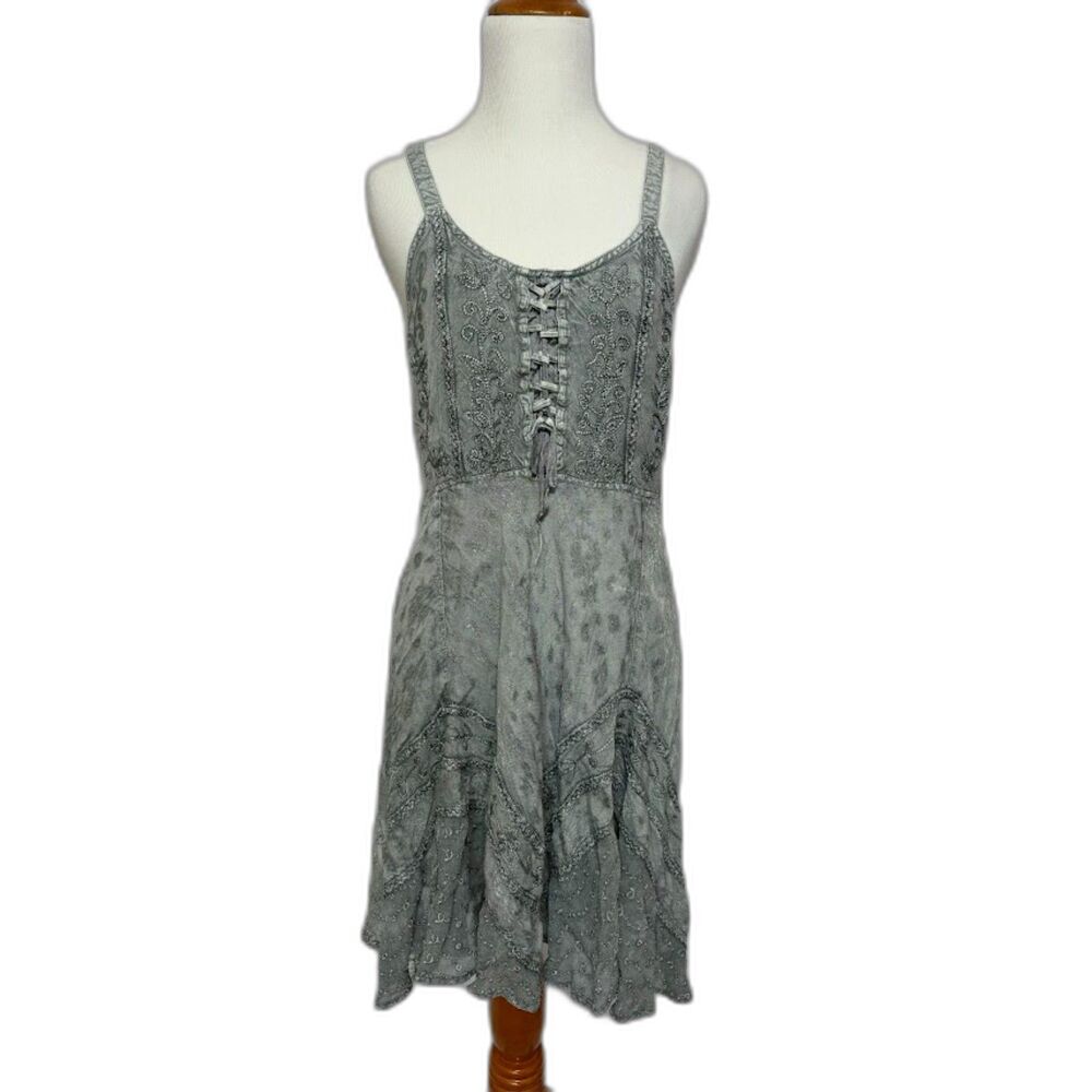 My Choice Women's Dress size Medium Gray Fairy Whimsygoth Embroidered Lace Up